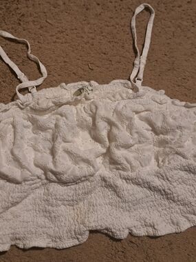 White Eyelet Smocked Crop Top with Adjustable Straps